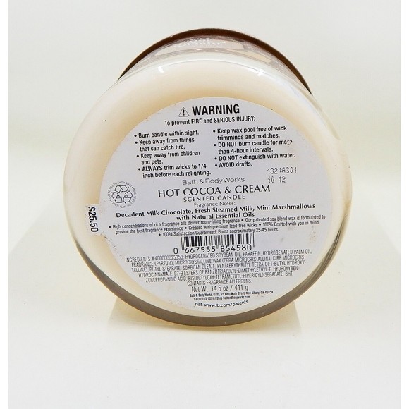 Bath and Body Works Hot Cocoa & Cream 3 Wick Candle 14.5 Ounce Essential Oils - Picture 6 of 8